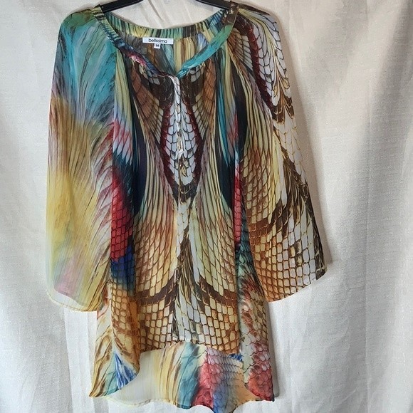 Bellissima flowing reptile feathery print Sheer Blouse medium - Picture 2 of 10